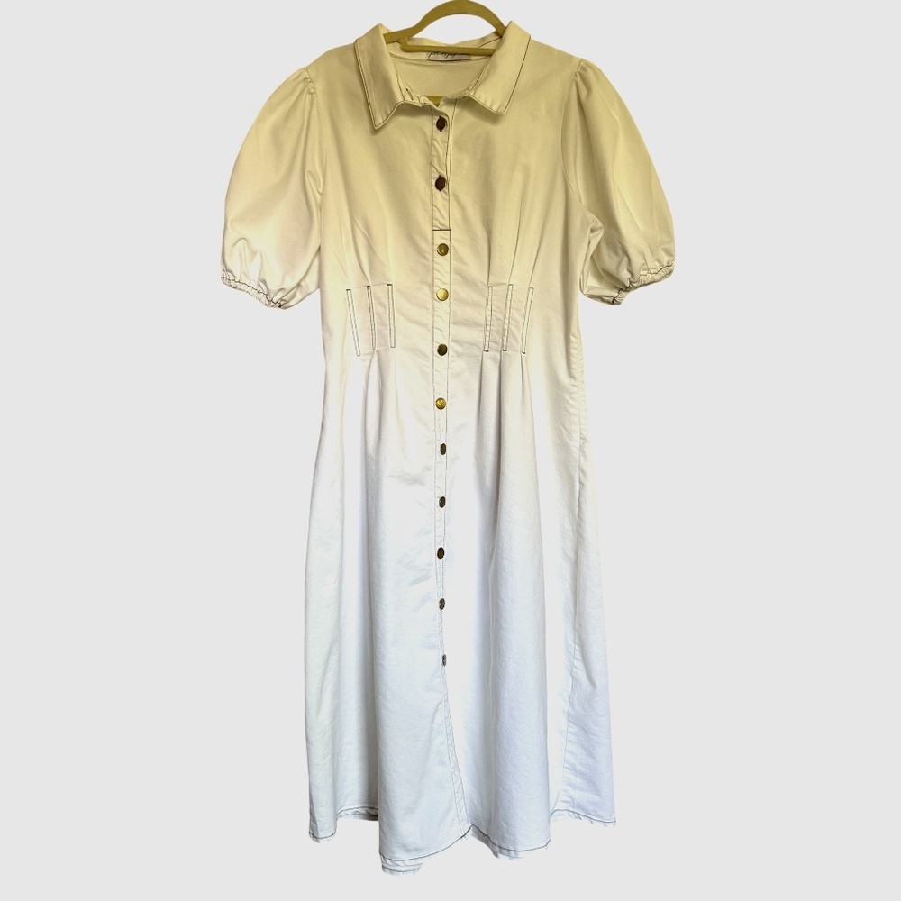 Petal & Pup Sollie White Denim Puff Sleeve Midi Dress Size XL - Picture 2 of 15